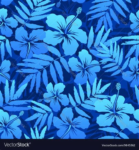 Blue Tropical Flowers Seamless Pattern Royalty Free Vector