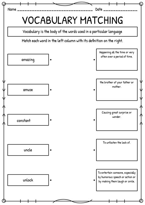 17 Best Images Of Matching Worksheet Template Pdf Vocabulary Matching