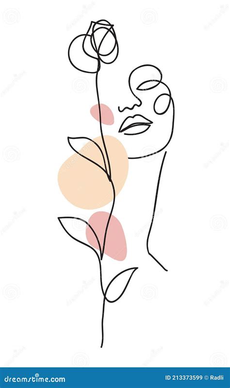 Dibujo De Una Línea Abstracto Hermosa Chica Con Rosa Belleza Femenina