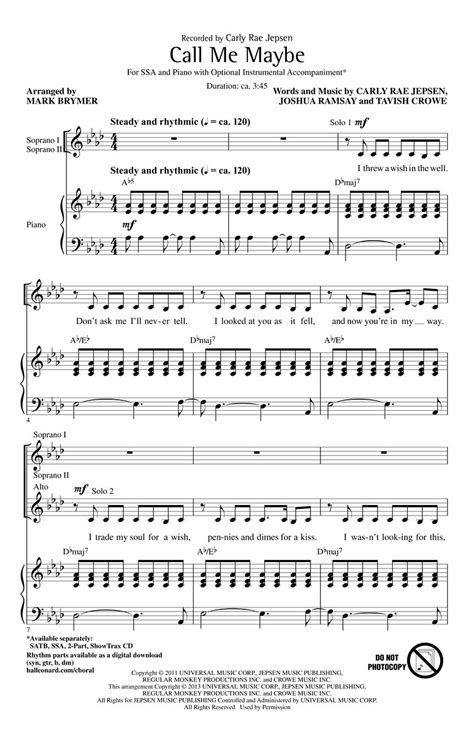 Call Me Maybe Sheet Music By Mark Brymer Sku 00120820 Stantons Sheet Music