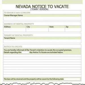 30‑day termination notice tenant in possession to: Nevada Tenant Notice to Vacate