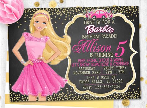 Pink Barbie Invitation Barbie Carte Photo Carte Photo Etsy