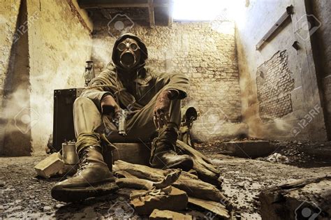 Post Apocalyptic Survivor In Gas Mask Stock Photo Picture And Royalty