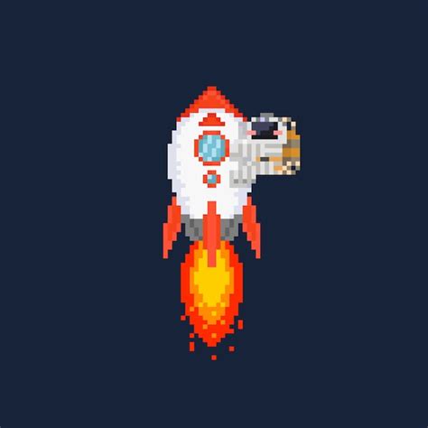 Pixel Rocket Illustration With Astronaut On It Premium Vector