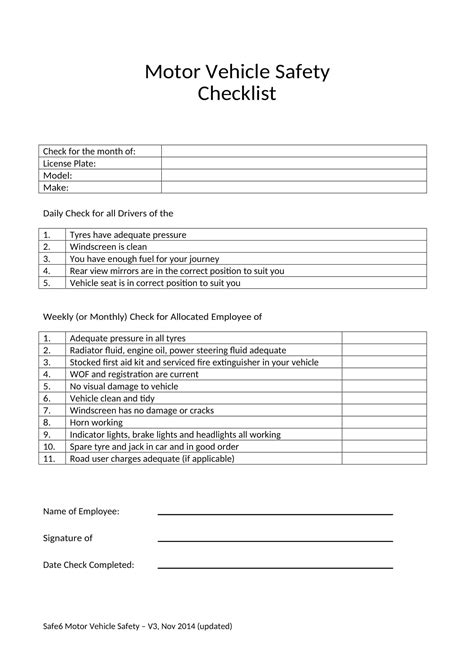 Free Printable Vehicle Checklist Inspection And Maintenance Word Pdf