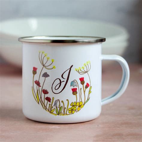 Personalised Floral Initial Enamel Mug By Snapdragon