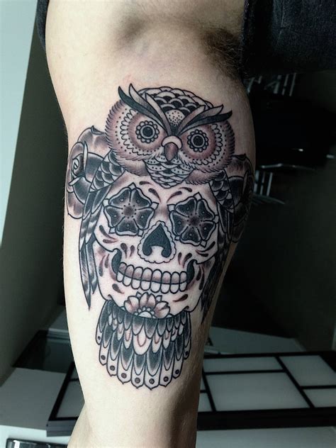 Black Ink Sugar Skull Tattoo Designs For Men