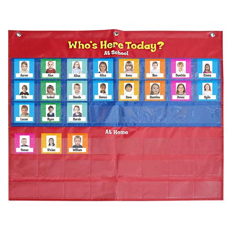 Buy Pocket Chartschool Classroom Attendance Pocket Chart With 72 Color