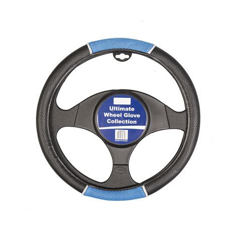Blue Black Perforated Leather Look Steering Wheel Cover Auto Choice