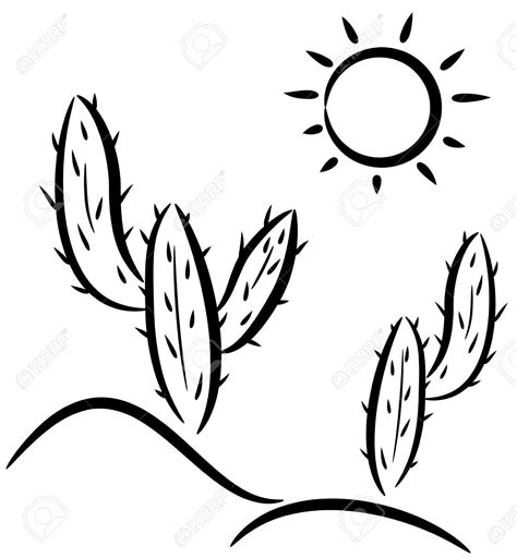 Cactus dry desert landscape sun drawing. Cactus Drawing Black And White | Free download on ClipArtMag