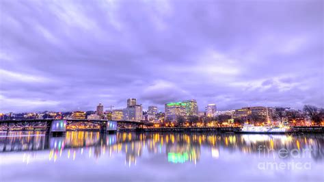 Downtown Portland Oregon Waterfront Sunset Clouds Photograph By Dustin