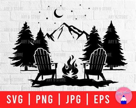 Mountain Scene With Adirondack Chairs Svg Png Eps  Files Etsy