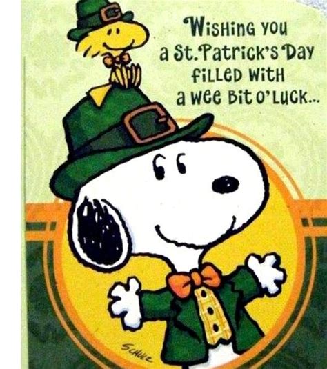 Snoopy And Woodstock Dressed In Irish Costumes Wishing You A Saint