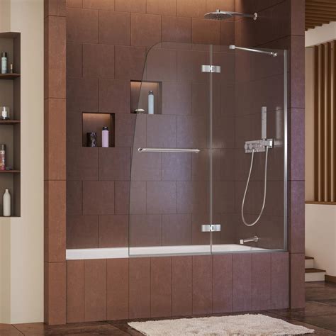 dreamline aqua ultra 48 in x 58 in semi frameless pivot tub shower door in chrome shdr 3448580