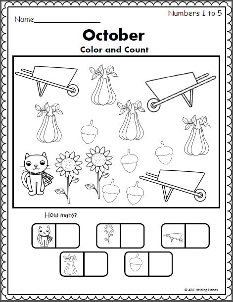 October Color And Count Math Worksheet Made By Teachers