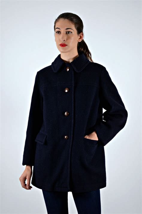 Womens 1950s Navy Blue Peacoat Size Large Heavy Wool Jacket Etsy
