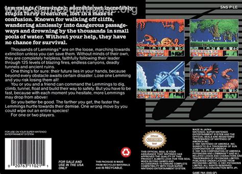 Lemmings Nintendo Snes Artwork Box Back