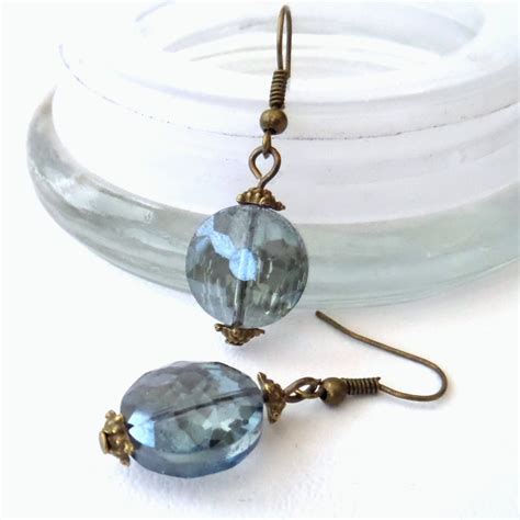 Smokey Blue Crystal Earrings Vintage Style Folksy