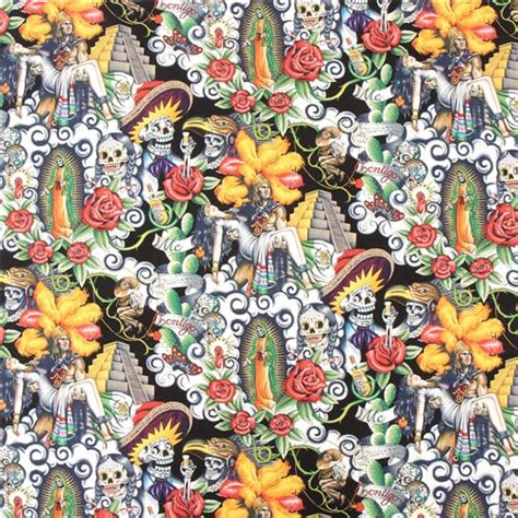 Black Alexander Henry Fabric With Couple And Skulls Modes4u
