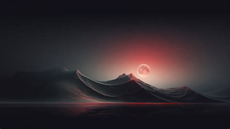 Wallpaper Moon Red Dark Planet Landscape Mountains 1920x1080