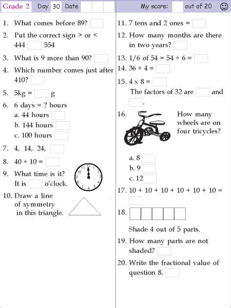 Mental Math Grade 2 Day 30 Mental Math 2nd Grade Math Worksheets