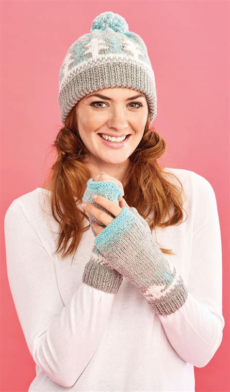 Red heart spiral up knit mittens. Fair Isle Forest Hat and Mittens | Free Knitting Patterns ...