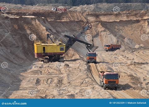 Largest Mining Excavator With Electric Shovel Loading Sand Into Dump