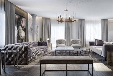 Stunning Monochromatic Grey And White Luxury Living Room With