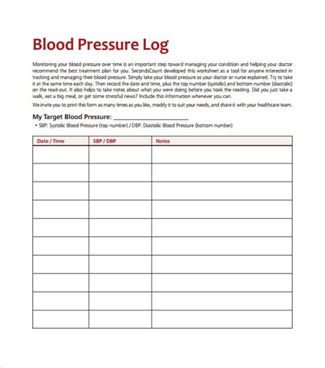 Blood Pressure Log Template 11 Free Word Excel Pdf Documents Download