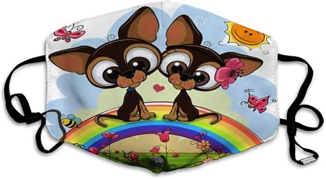 Amazon Com Mouth Cover Scrafs For Dust Protection Two Cute Cartoon Puppies Are Sitting On The
