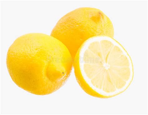 Three Bright Lemons Isolated Yellow Fresh Vitamin C Source Stock