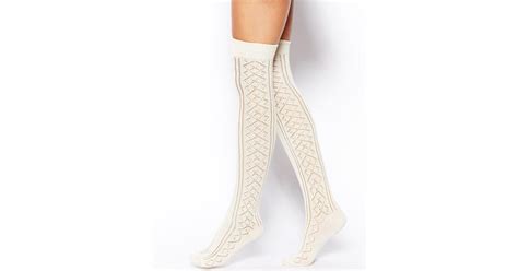 Asos Peraline Over The Knee Socks In Cream White Lyst