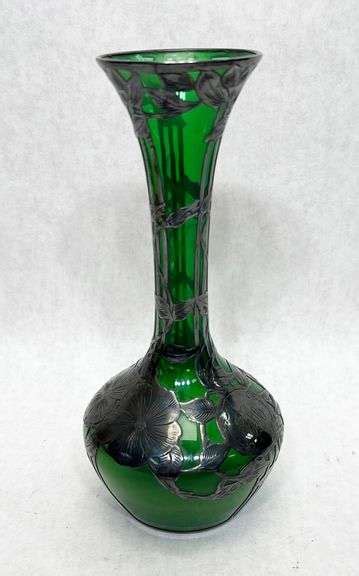 Art Nouveau Silver Overlay Art Glass Vase Dixon S Auction At Crumpton