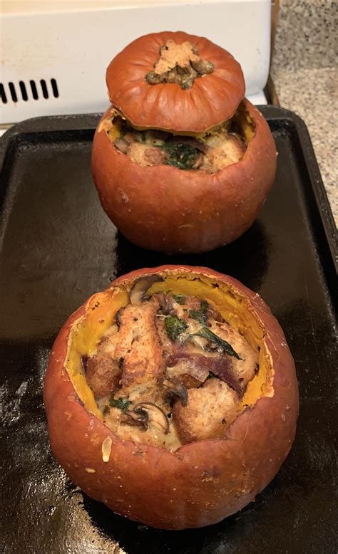 stuffed baked pumpkins recipe in comments r vegetarian
