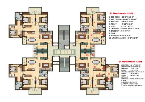 And Bhk Apartment Cluster Tower Rendered Layout Plan N Design Building Design Plan