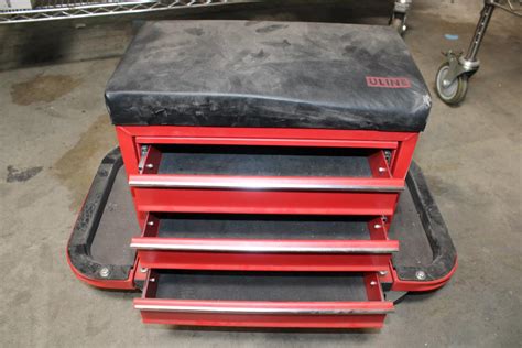 Red Uline Tool Box With Seat And Three Drawers Property Room