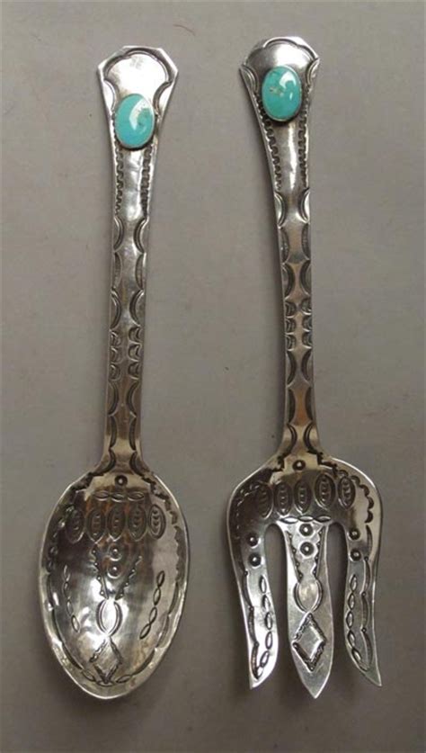 Pins Boxes Spoons And More Navajo Silver Salad Set C 1930 Silver