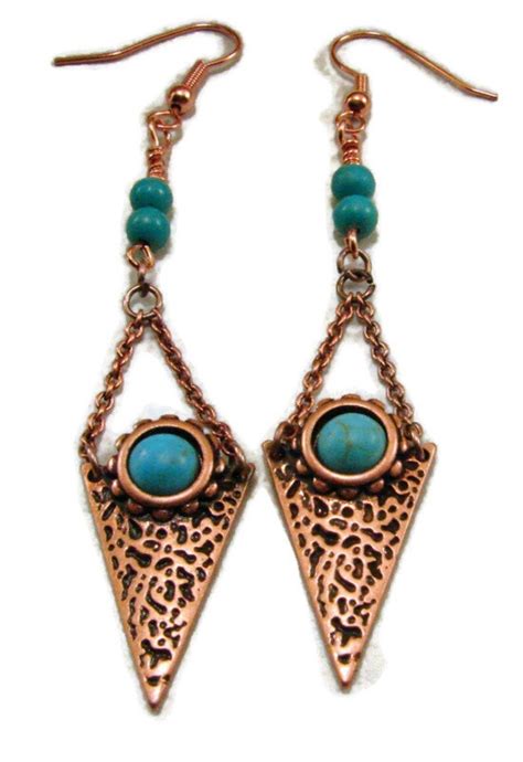 Antique Copper And Turquoise Earrings Etsy
