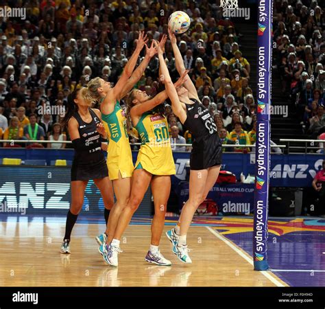 Sydney Australia 16th Aug 2015 Bailey Mes Takes The Ball From Julie Corletto And Laura Geitz