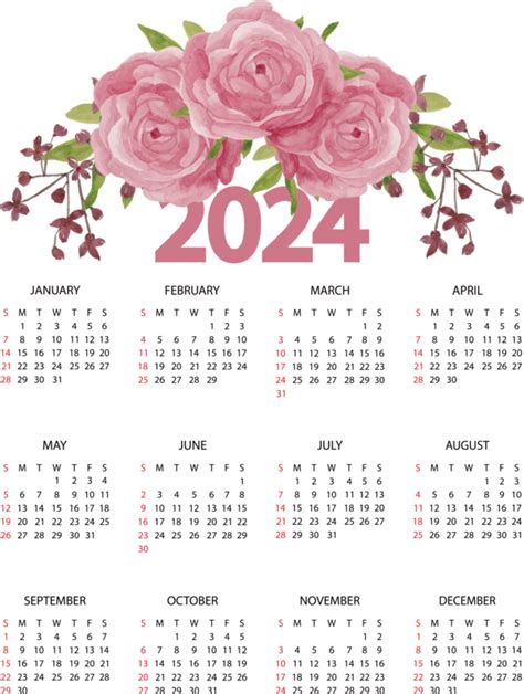 New Year Flower Calendar Design For Printable 2024 Calendar For New