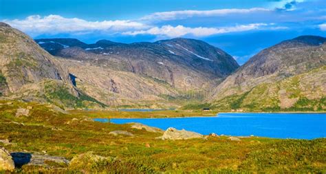 Beautiful Norwegian Panorama Lake In The Mountains Stock Photo