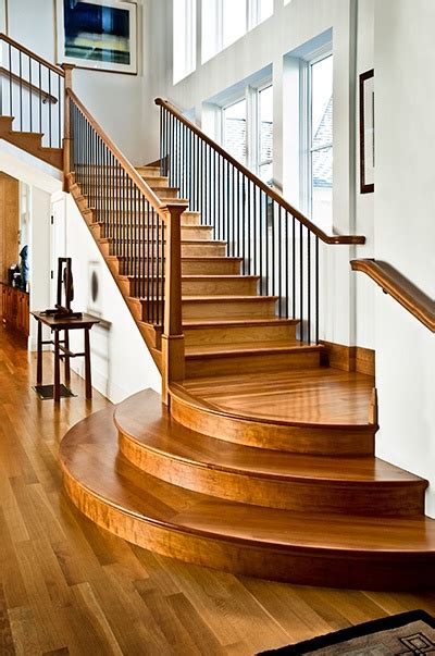Rounded Landing Adds Custom Detail To Straight Stair Home Stairs