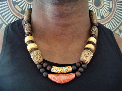 Beaded Statement Necklace Skull Necklace Antique Necklace Tribal