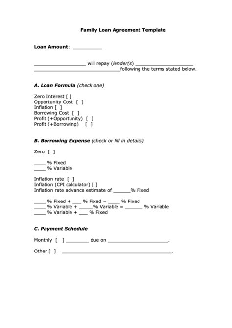 family loan agreement template printable