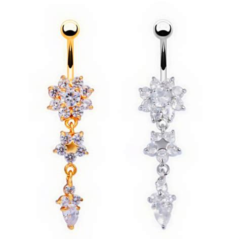 Buy Fashion Girls Women Goldensilvery Flower Dangle Crystal Navel Belly Rings