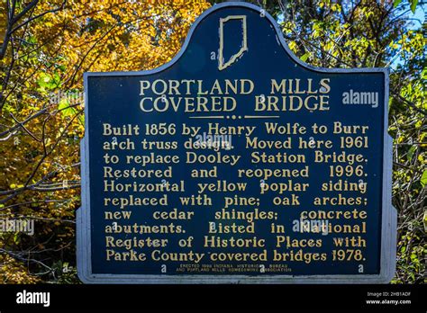 The Portland Mills Covered Bridge Crosses Little Raccoon Creek At Guion