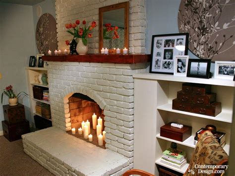 Paint a red brick fireplace a deep shade of matte blue. Best color to paint brick fireplace - Contemporary-design