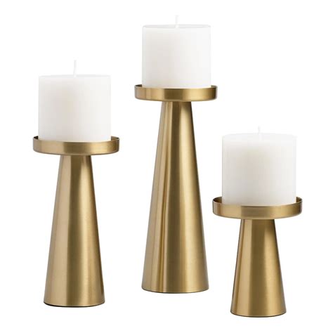Brushed Gold Metal Contemporary Pillar Candle Holder For Living Room
