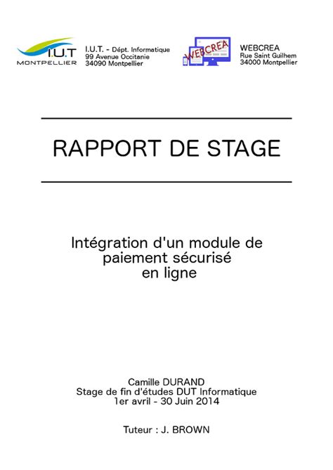 Exemple Page De Garde Rapport De Stage