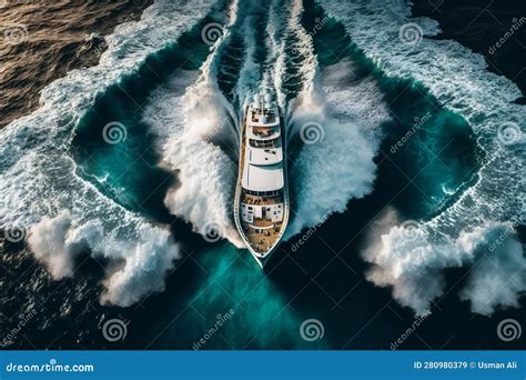 Aerial View Of A Yacht Sailing On The Open Sea Ai Stock Illustration